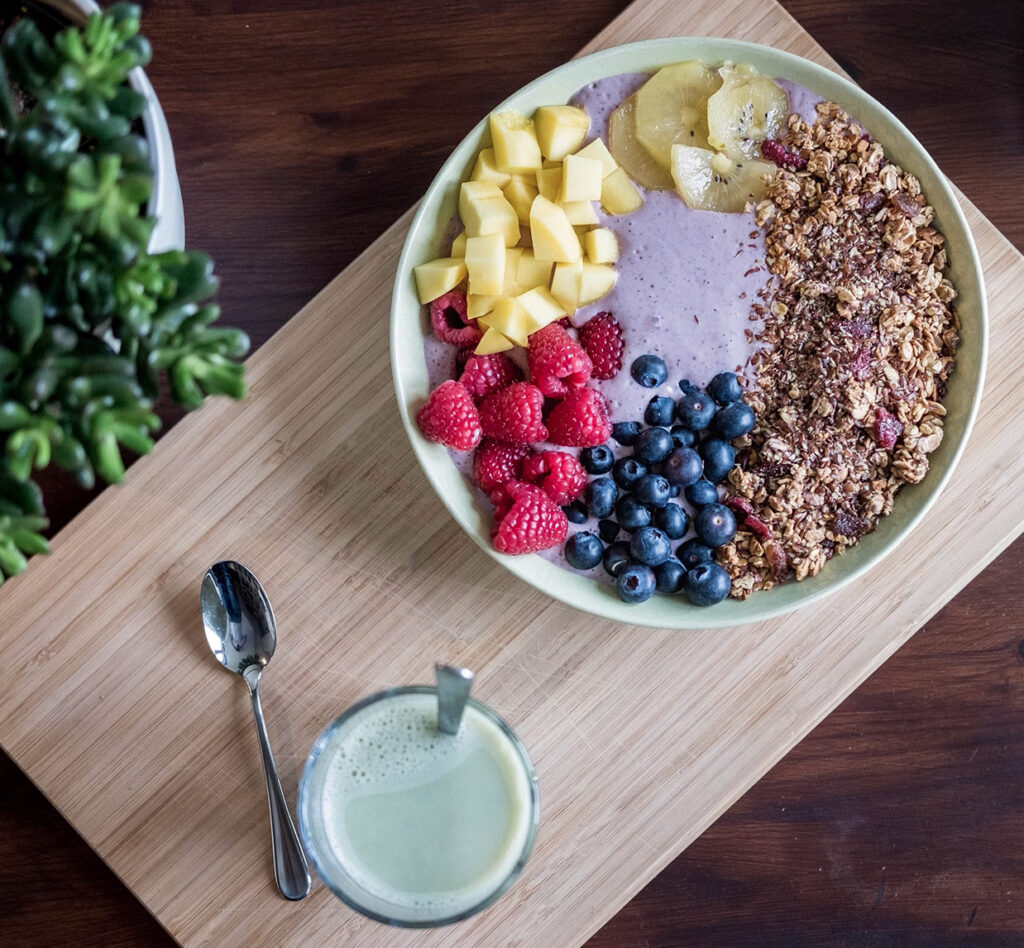 smoothie bowl on a serving board