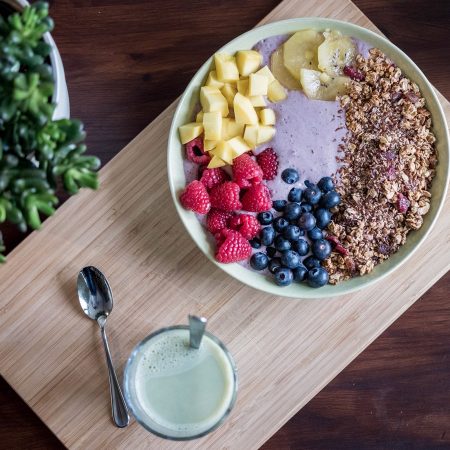 smoothie bowl on a serving board